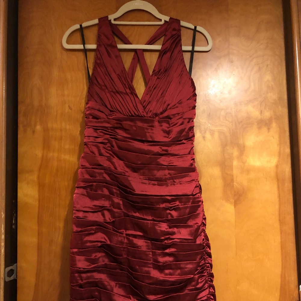 Red satin/ruched cocktail dress